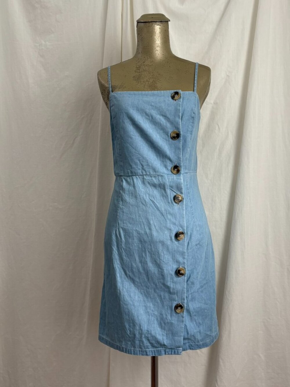 Topshop Moto Mini Denim Button Up Dress Size 2 100% Cotton Pinafore Sundress